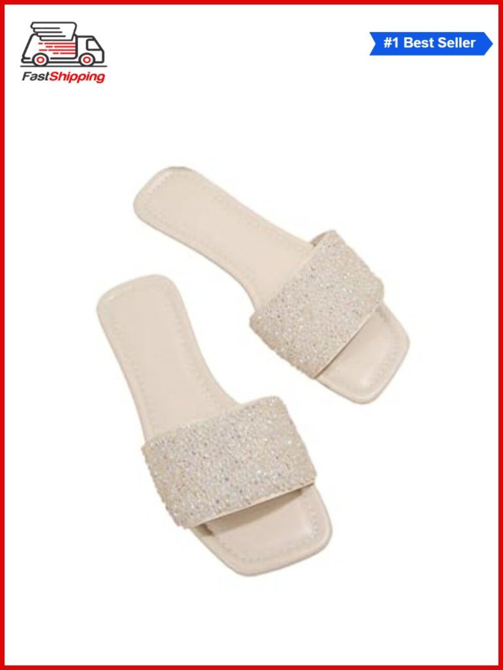 ✨ GORGLITTER Women's Sparkly Flat Slide Sandals Open Toe Glitter Dressy